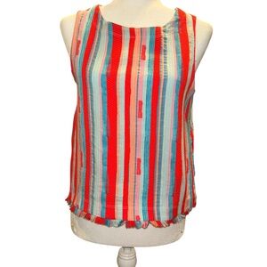 DREW Multicolor Striped Fringe-Hem Sleeveless Tank
